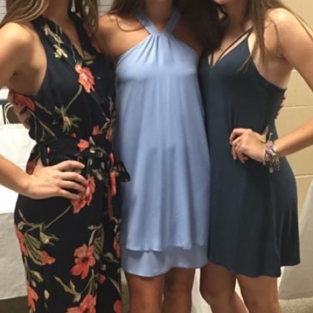 Blue high neck layered dress